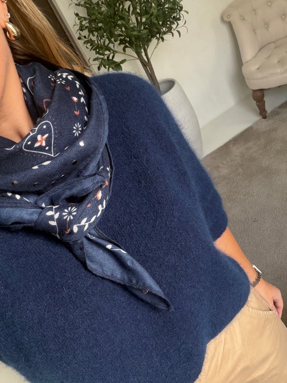 Foulard bleu bandana clous argentés