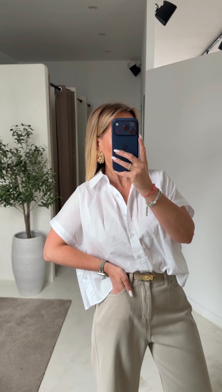 Chemise manches courtes blanche détails boutons