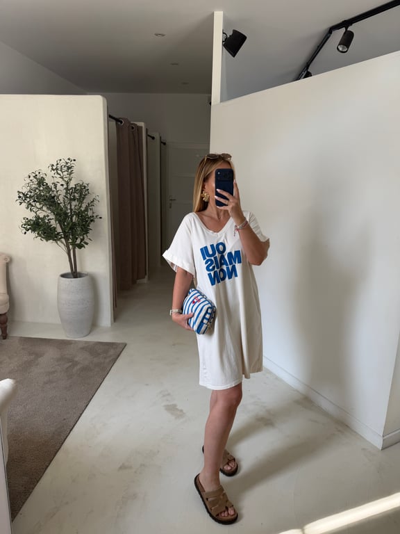 Robe t-shirt longue écrue << Oui mais non >>