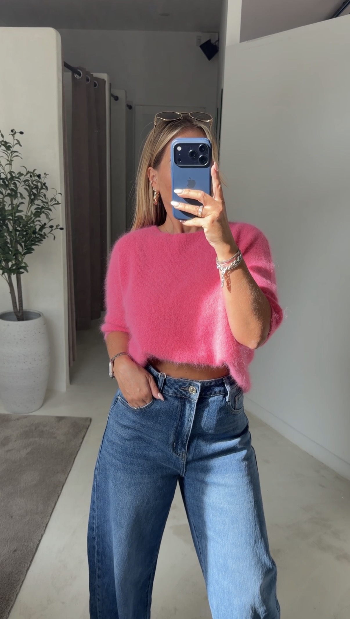 Pull en alpaga manches courtes rose — vue 2