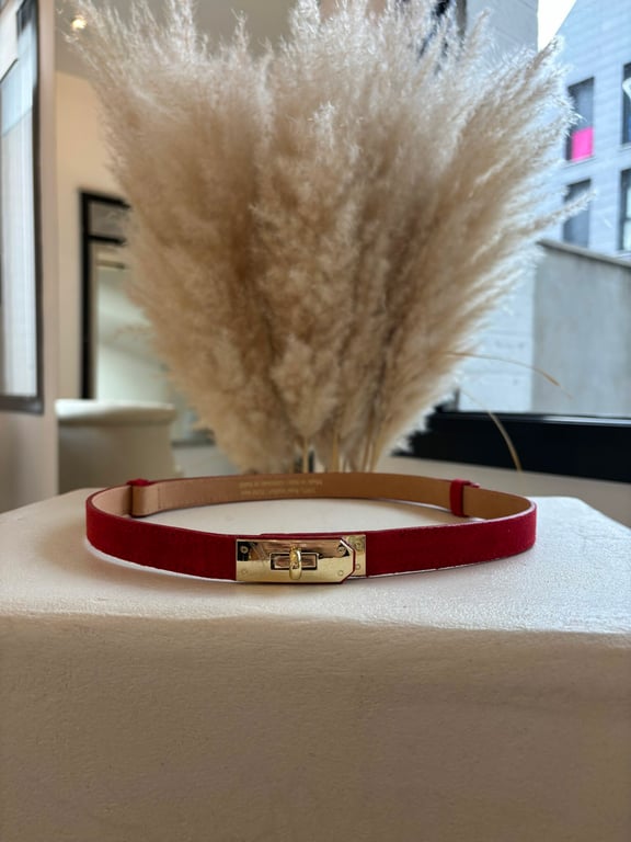 Ceinture en daim rouge avec fermoir doré - Accessoires | Sodress