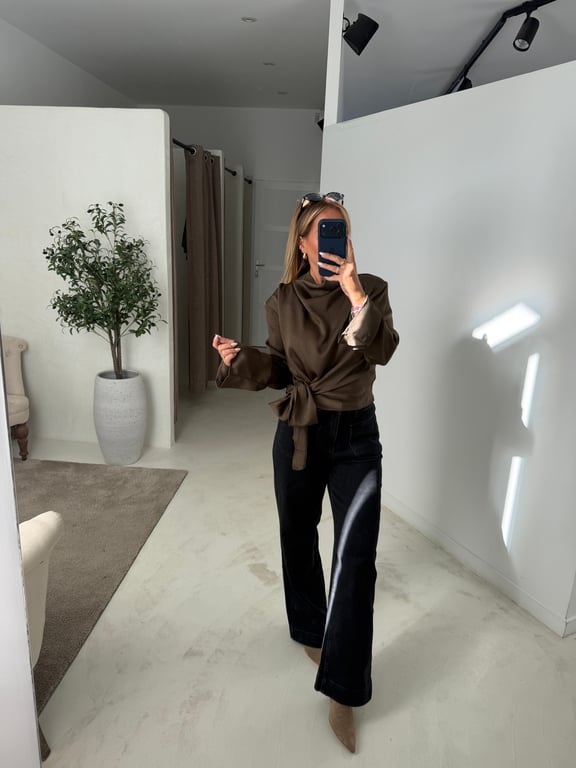 Blouse effet satinée marron glacée