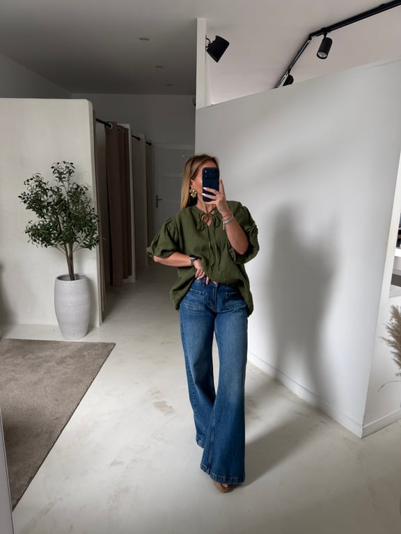 Blouse ample kaki en lin