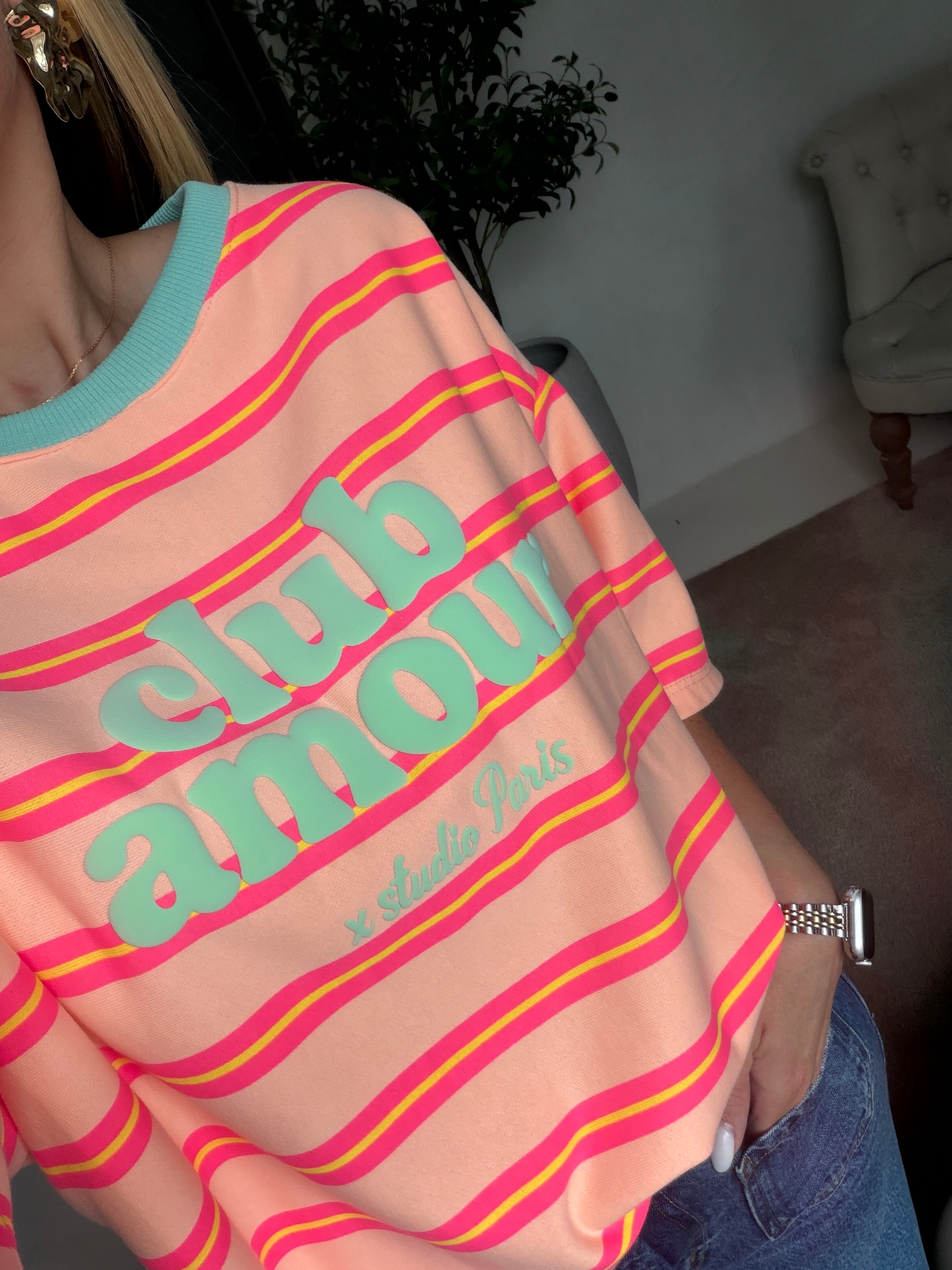 T-shirt saumon et rose « Club amour » — vue 2