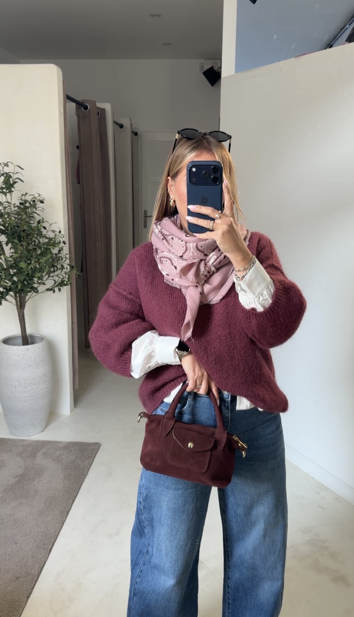 Pull manches 3/4 en mohair bordeaux — vue 4