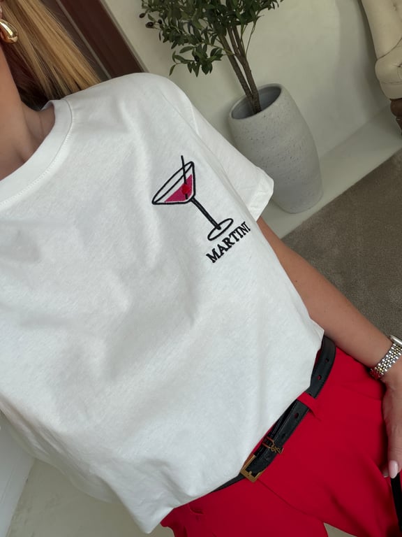 T-shirt blanc avec broderie « martini » — vue alternative