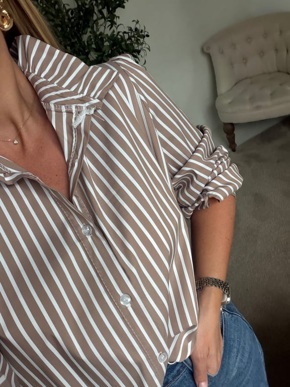 Blouse beige à rayures blanche et col élégant — vue alternative