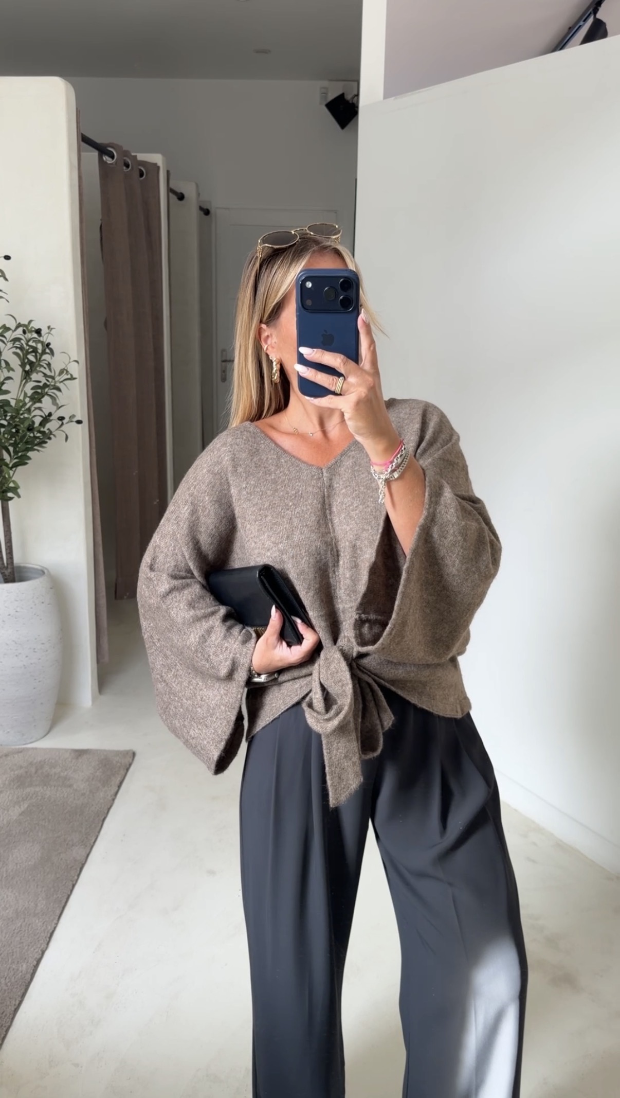Pull large manches chauve-souris taupe — vue 2