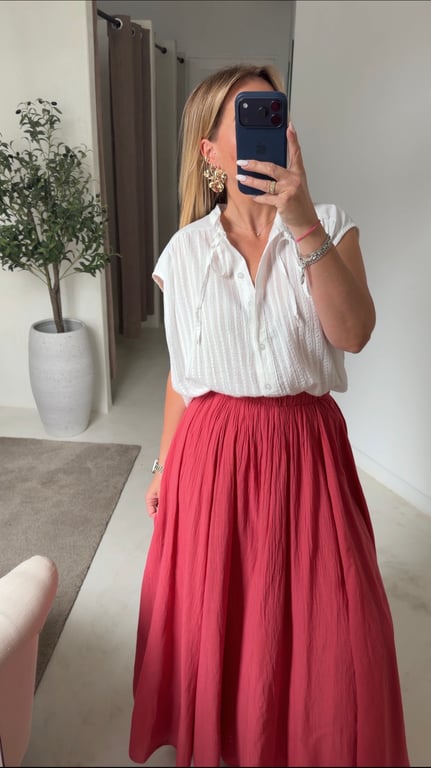 Jupe longue en coton framboise