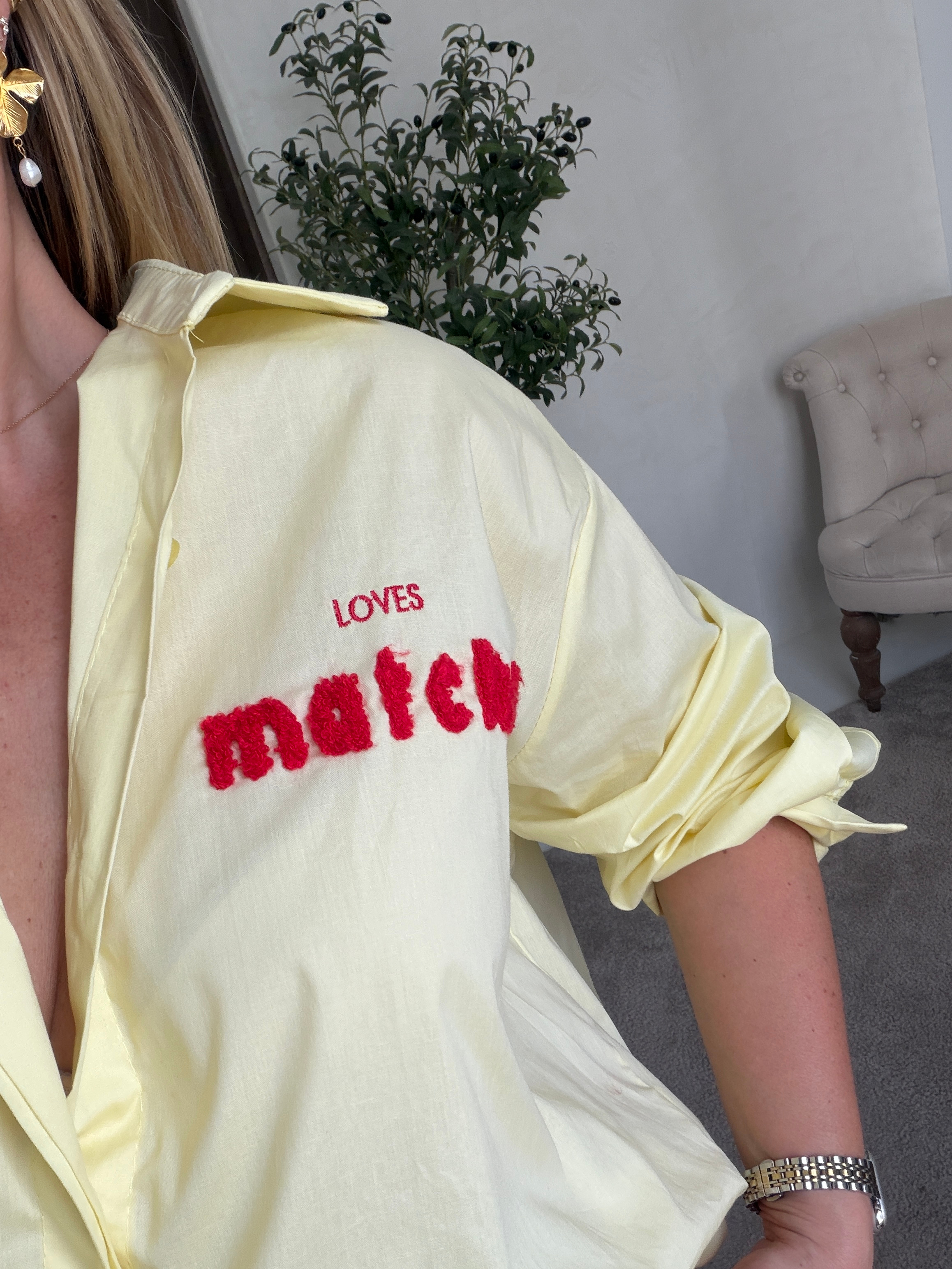 Chemise ample jaune « Loves matcha » — vue 2