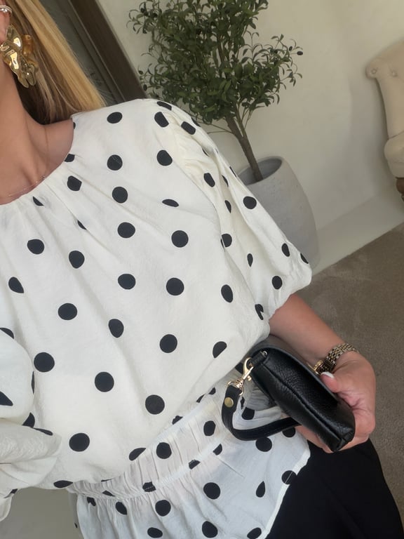 Blouse à pois manches courtes bouffantes — vue alternative