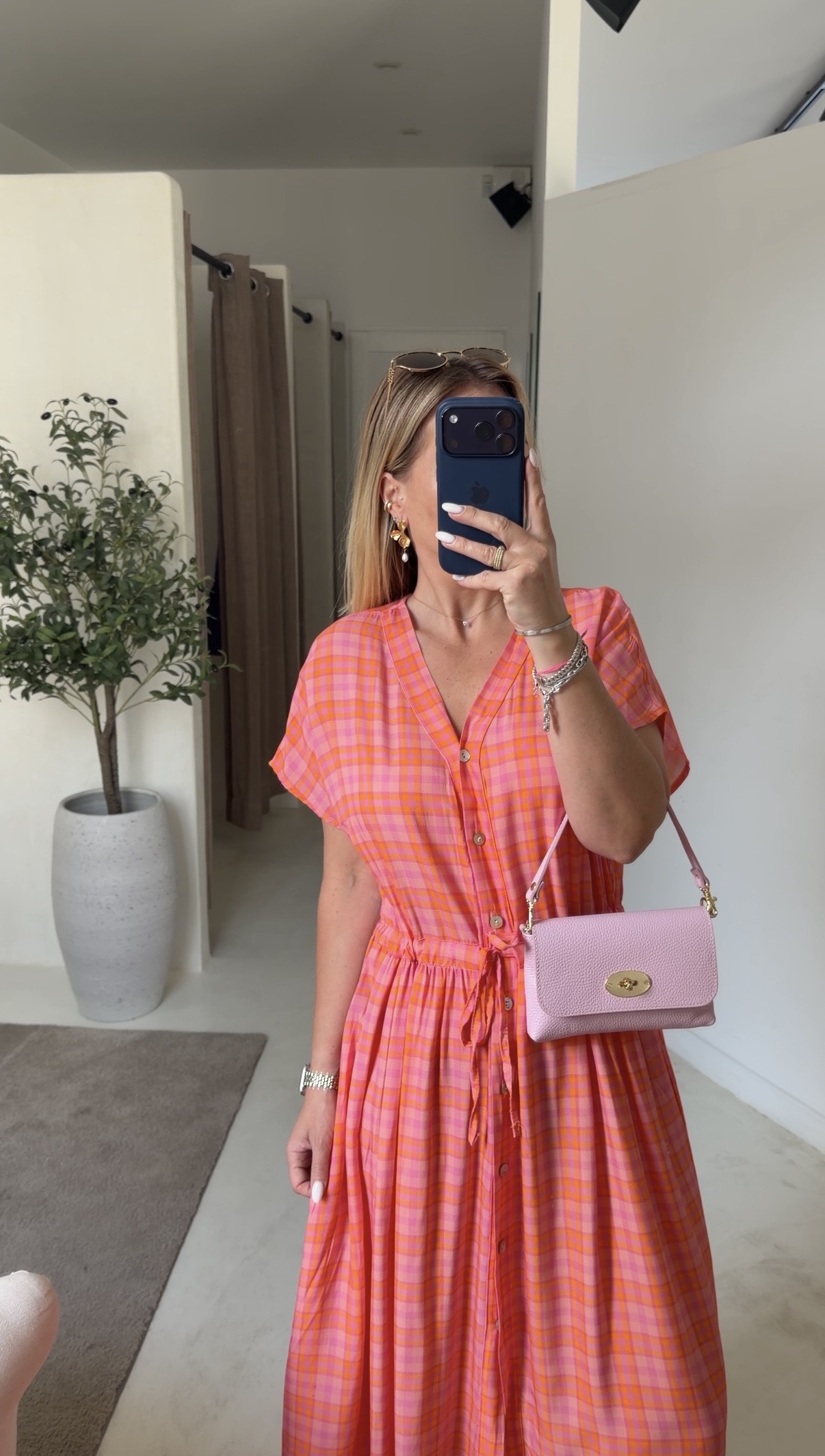Robe longue à carreaux rose et orange — vue 2