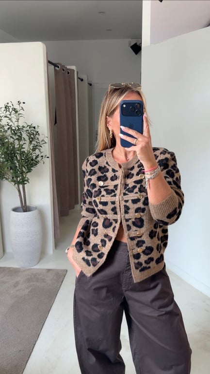 Gilet léopard à boutons dorés — vue alternative