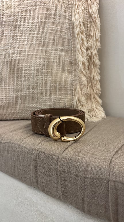 Ceinture effet daim taupe & boucle dorée