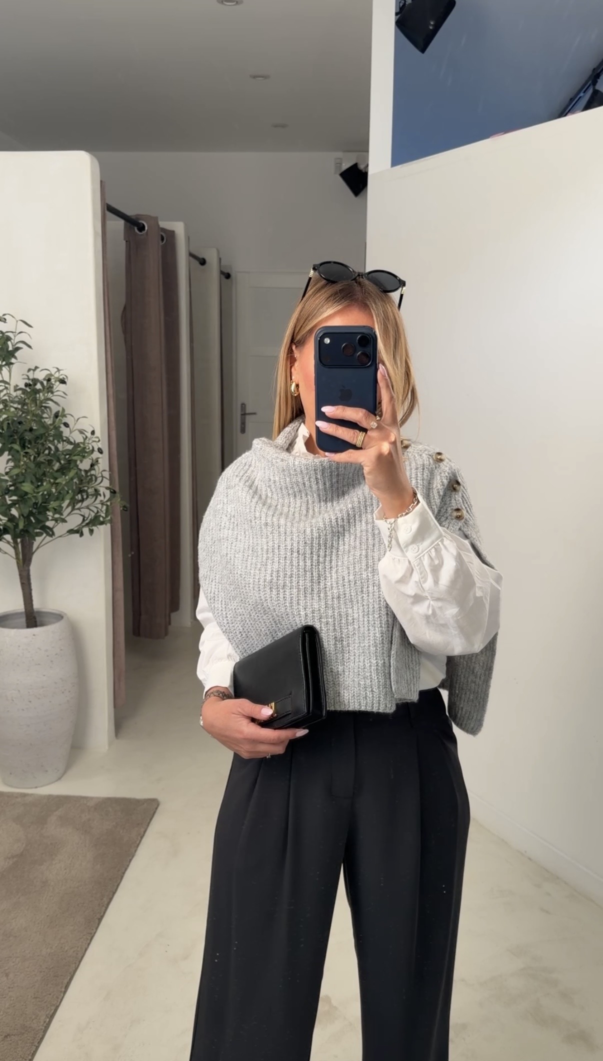 Pull cape en maille côtelé gris clair — vue 2