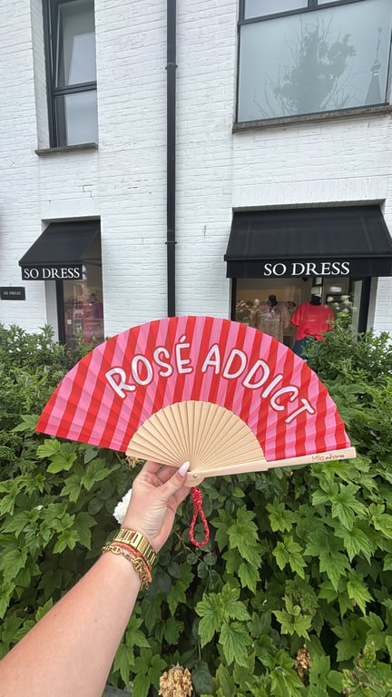 Éventail « rosé addict » rayé rose et rouge