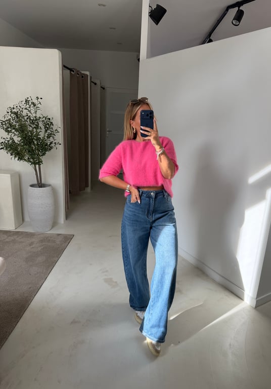 Pull en alpaga manches courtes rose