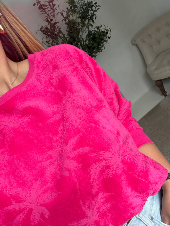 Pull en éponge rose fuchsia avec palmiers — vue alternative
