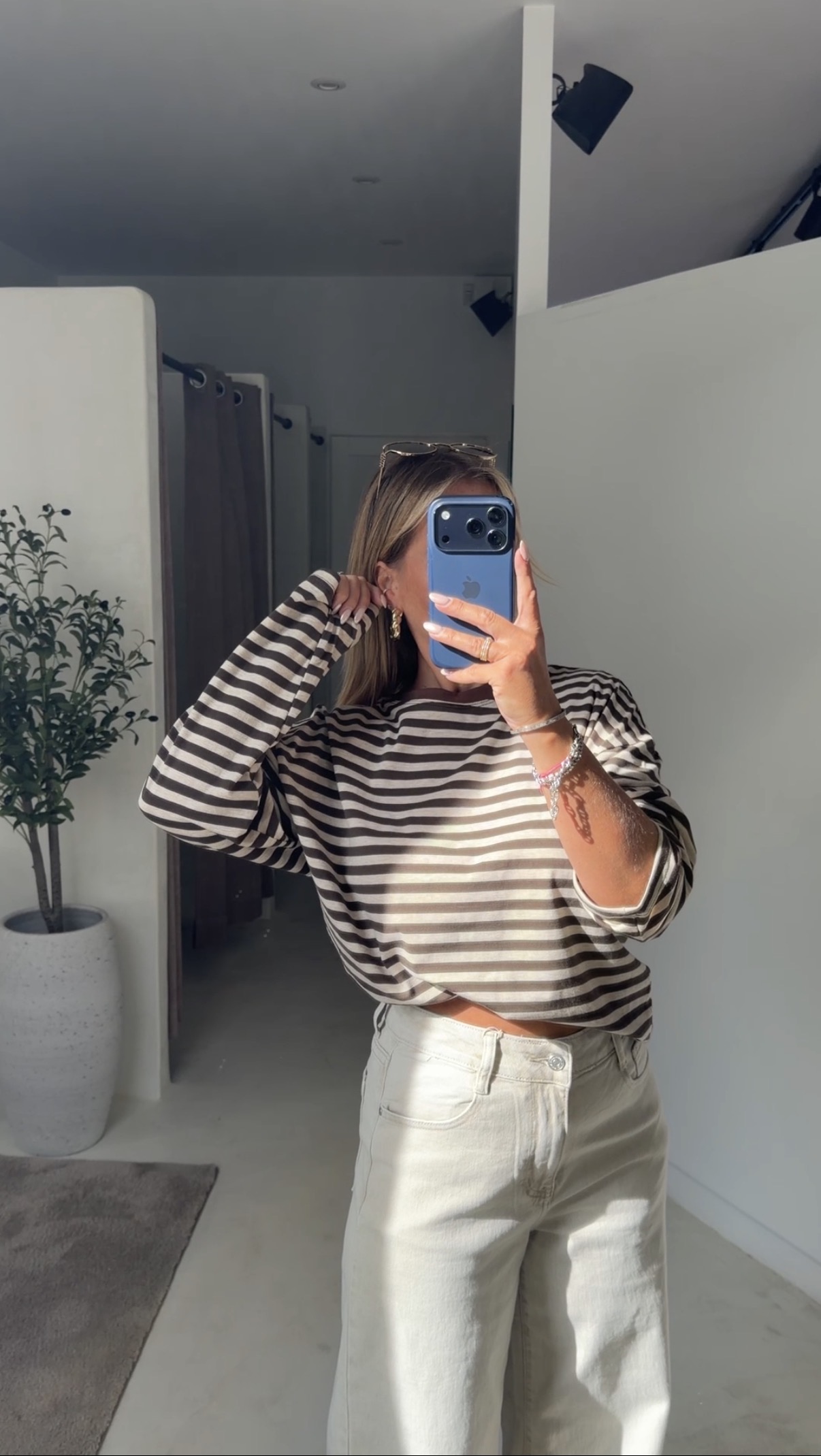 T-shirt manches longues marinière marron & gris — vue 2