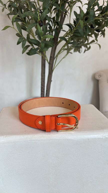 Ceinture épaisse en cuir grainé orange