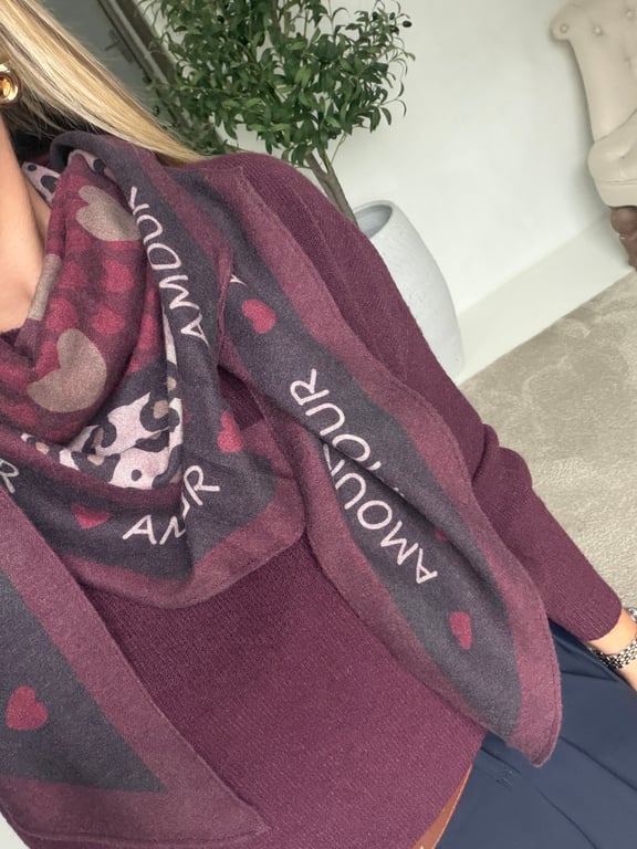 Foulard léopard «amour » bordeaux