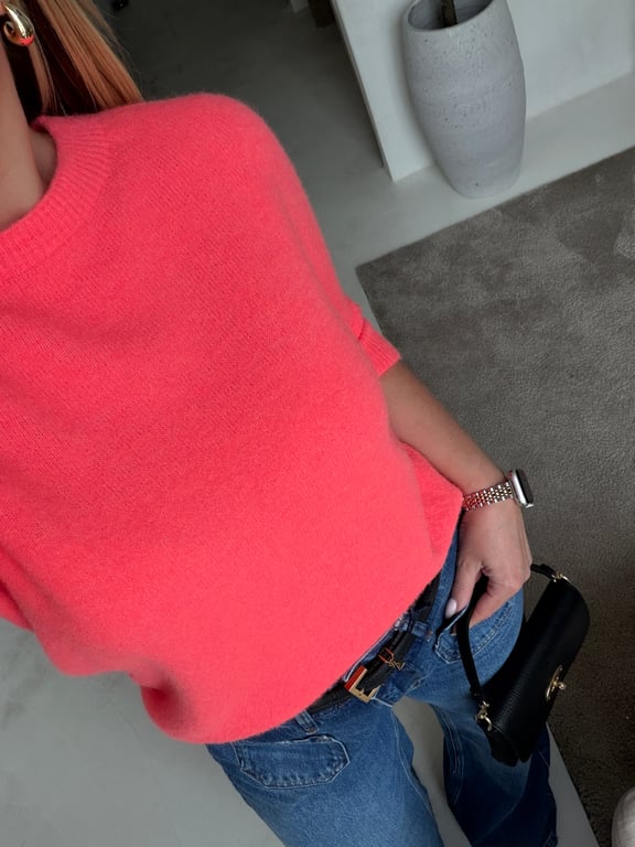 Pull manches courtes corail fluo — vue alternative