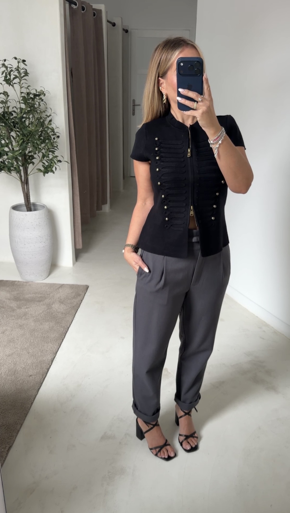 Pantalon épais gris resserrable — vue 2