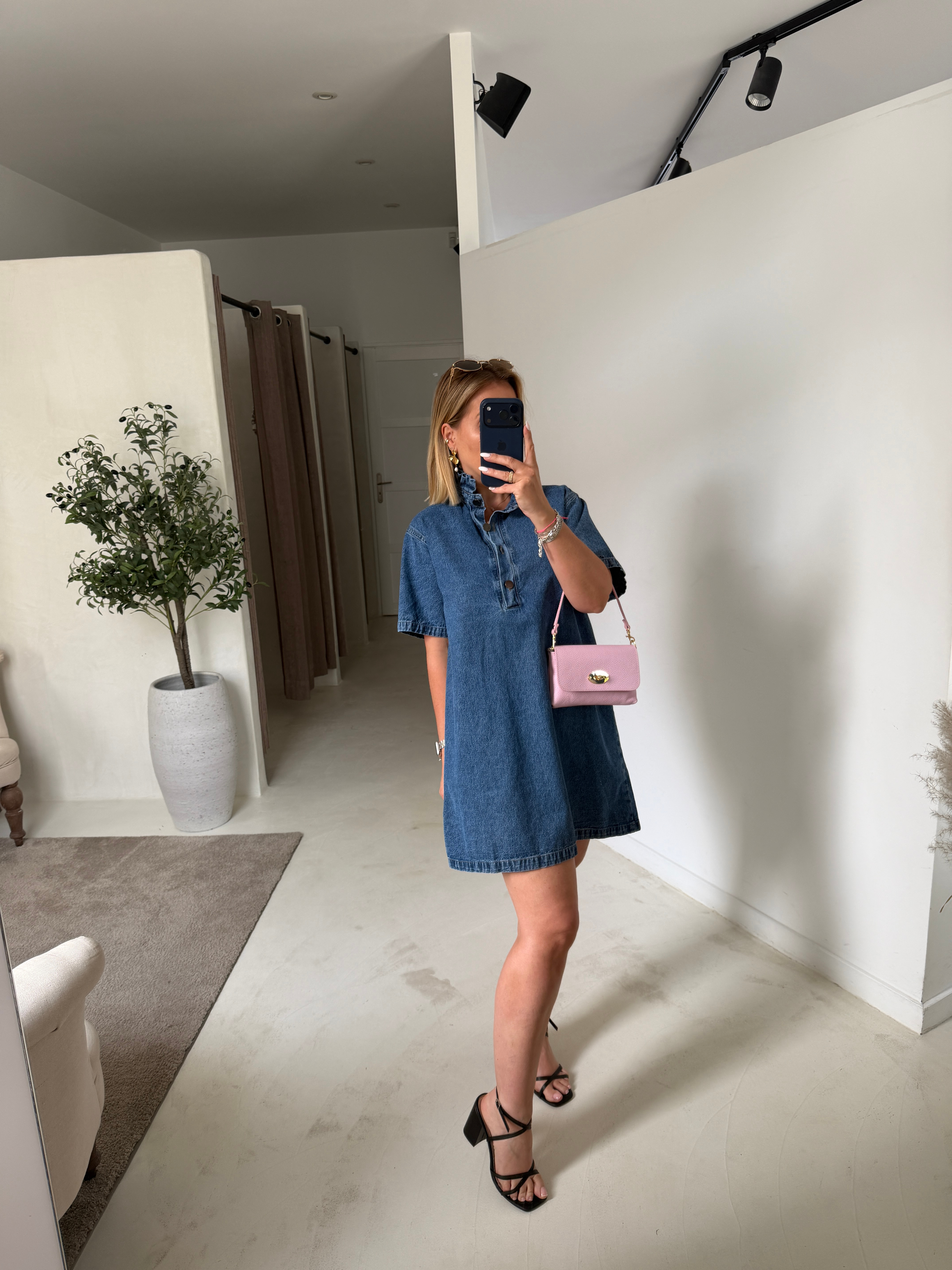 Robe en jean bleu foncé col montant — vue 2