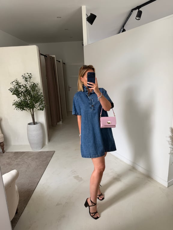 Robe en jean bleu foncé col montant — vue alternative