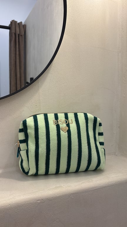 Trousse de toilette bisou rayée verte