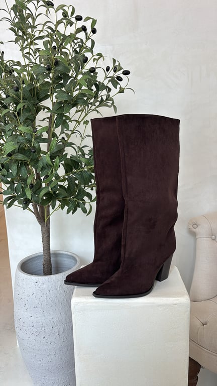 Bottes hautes marron chocolat bout pointu