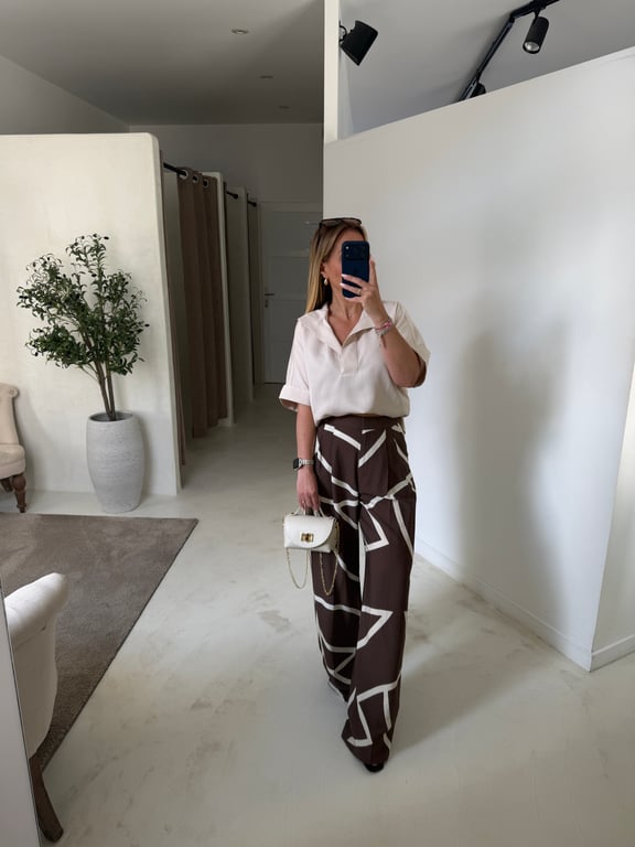 Blouse beige col tunisien
