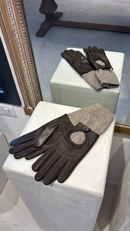 Gants en cuir & laine marron
