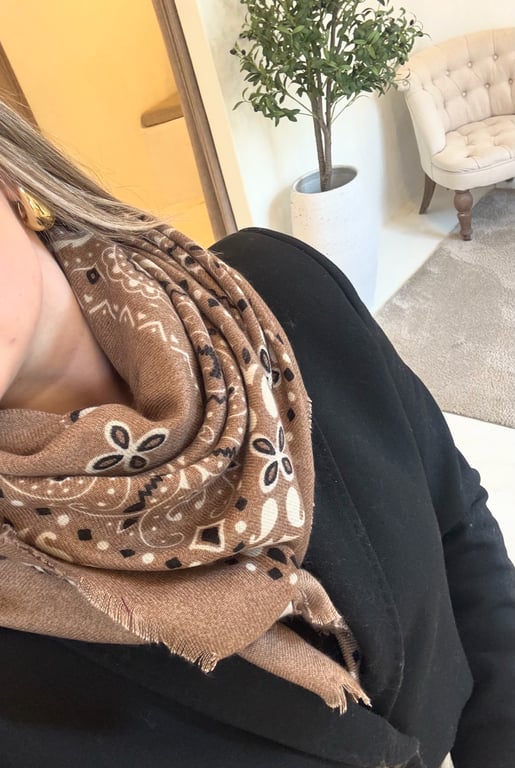 Foulard bandana tricolore camel