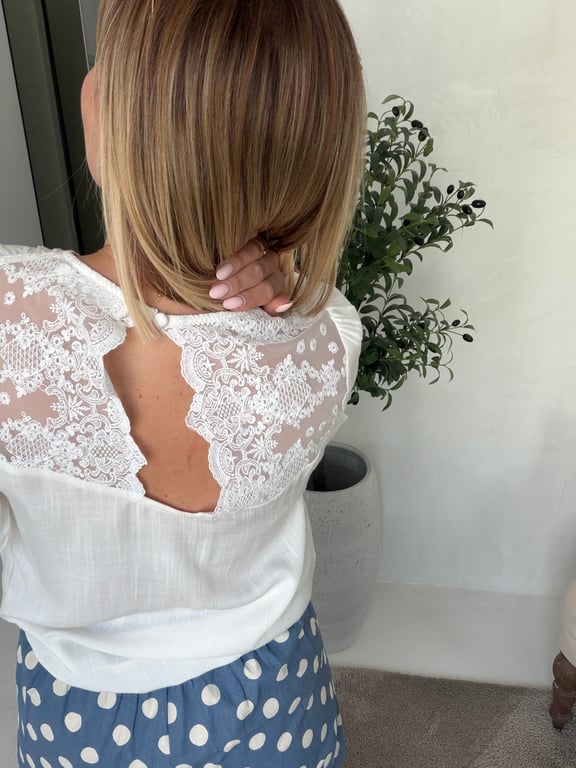 Blouse écru col V dos en dentelle — vue alternative