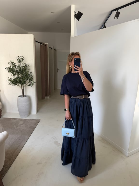 Jupe longue en coton bleu marine