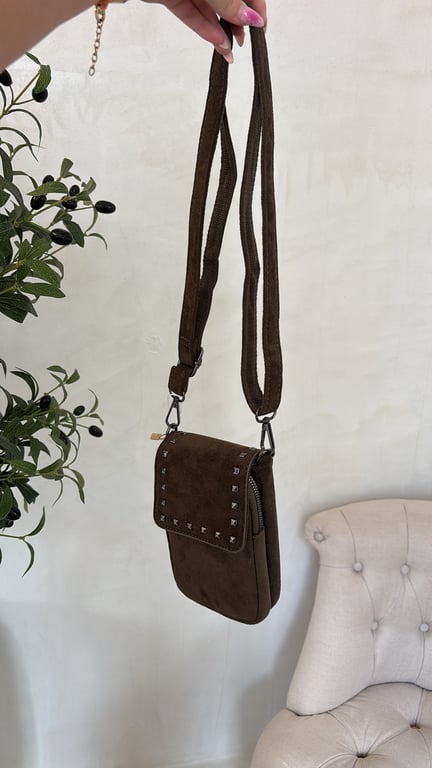 Pochette de téléphone en daim marron clair