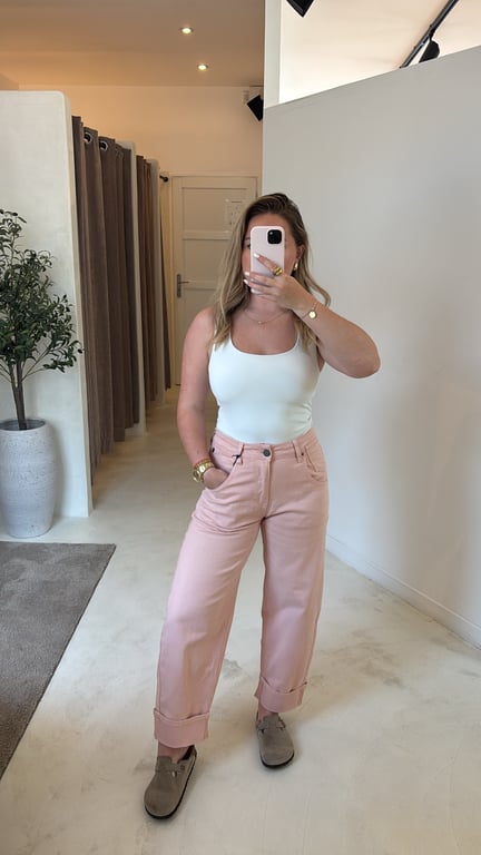 Jean coupe ballon rose