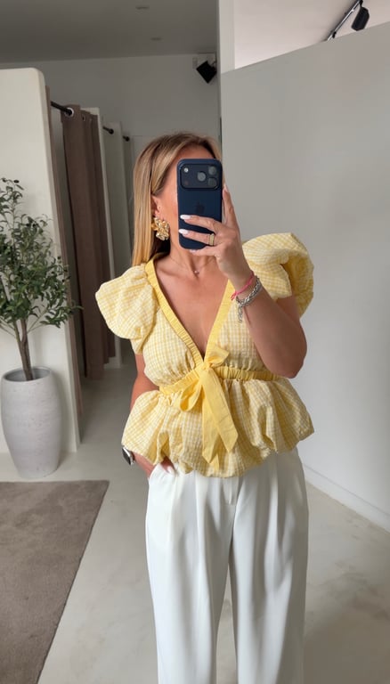 Blouse vichy jaune décolleté — vue alternative