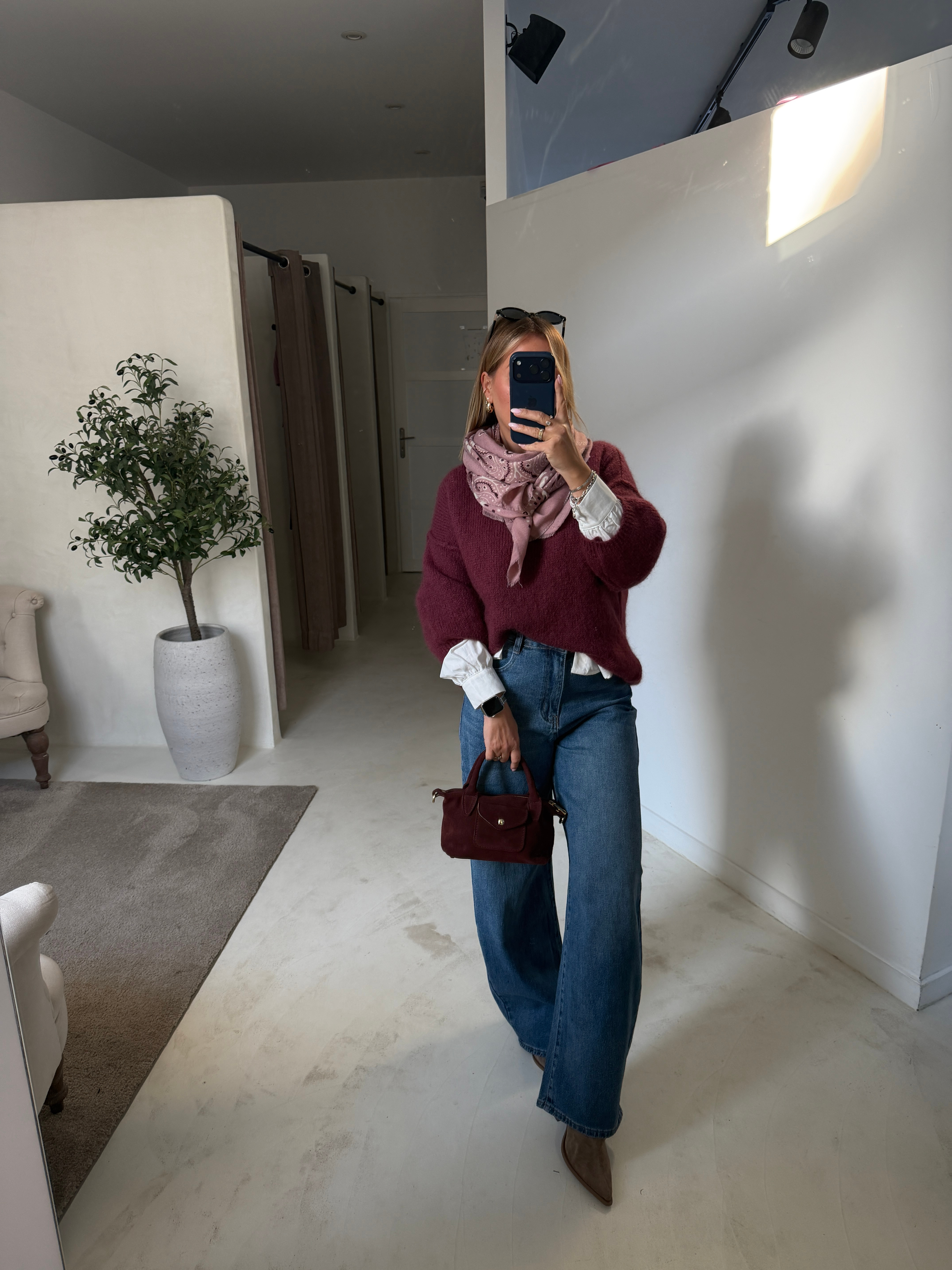 Pull manches 3/4 en mohair bordeaux — vue 3