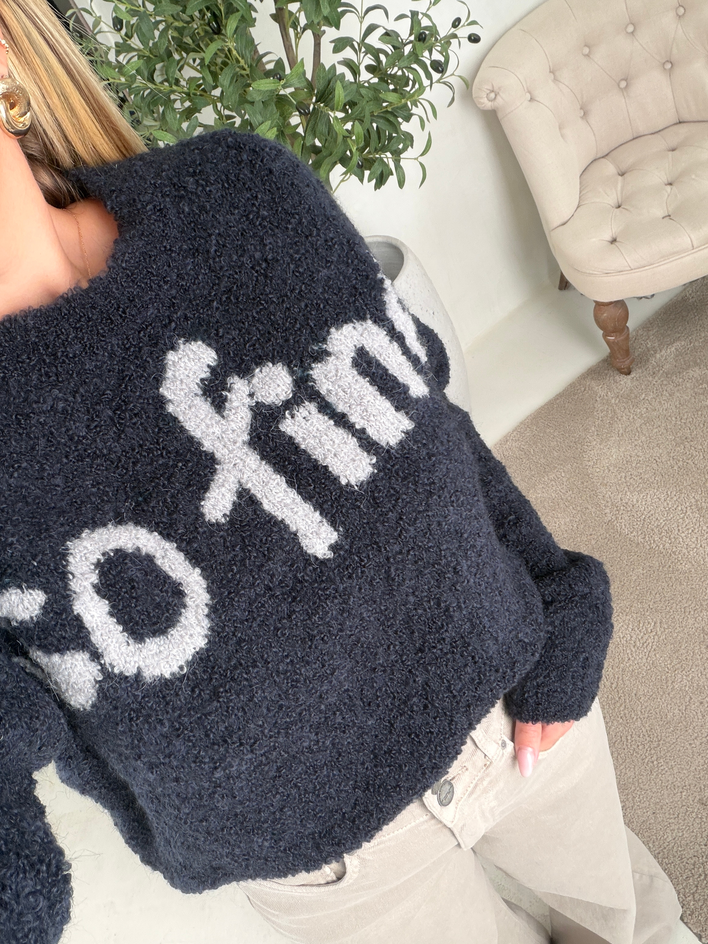 Pull molletonné bleu marine « so fine! » — vue 3