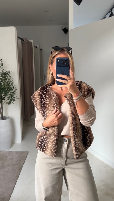 Gilet sans manches à motifs biche marron — vue alternative