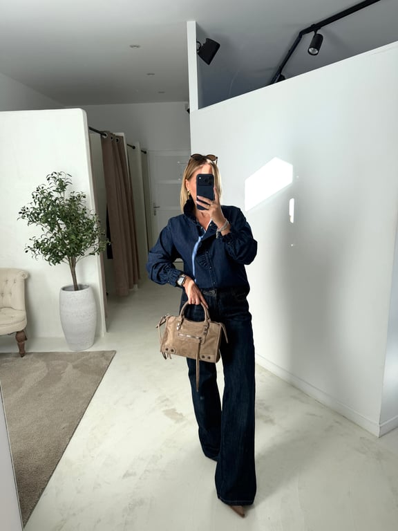 Blouse en jean brut col élégant