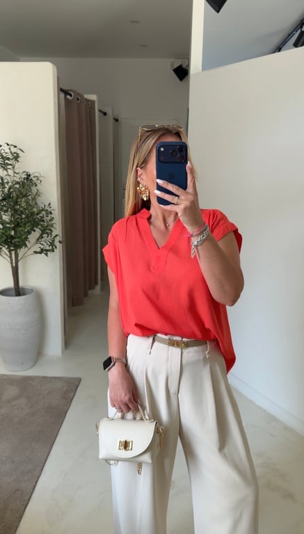 Blouse sans manches col V corail