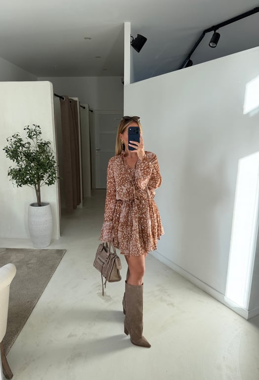 Robe à imprimé biche camel