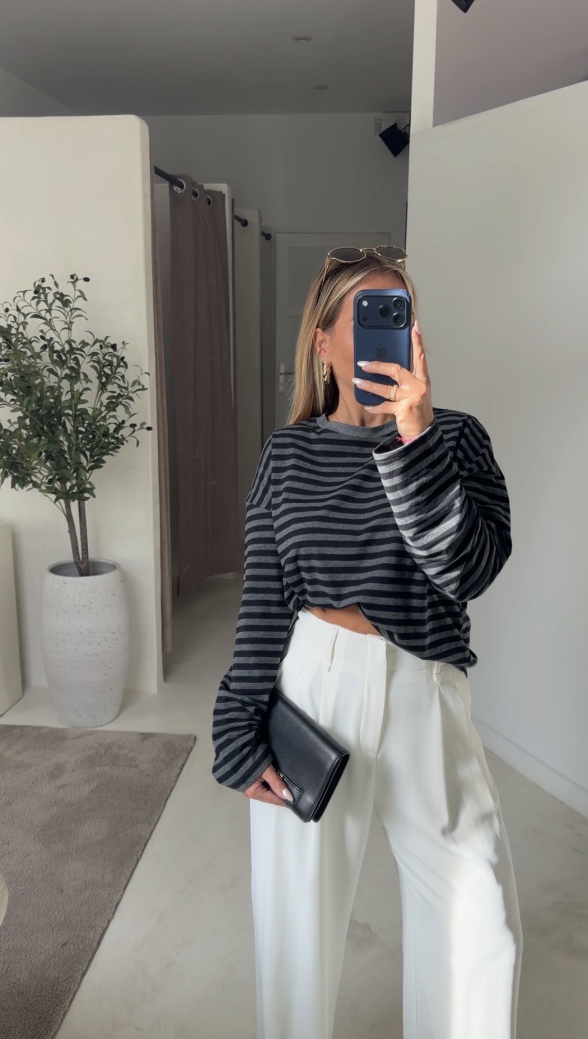 T-shirt manches longues marinière noir & gris — vue 2