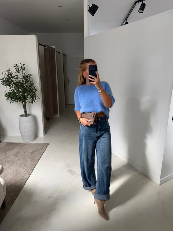 Pull en alpaga manches courtes bleu