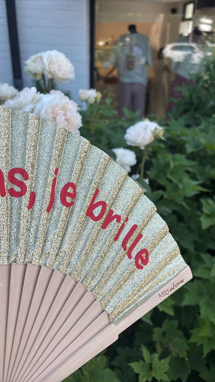 Éventail « Je ne sue pas je brille » doré — vue alternative