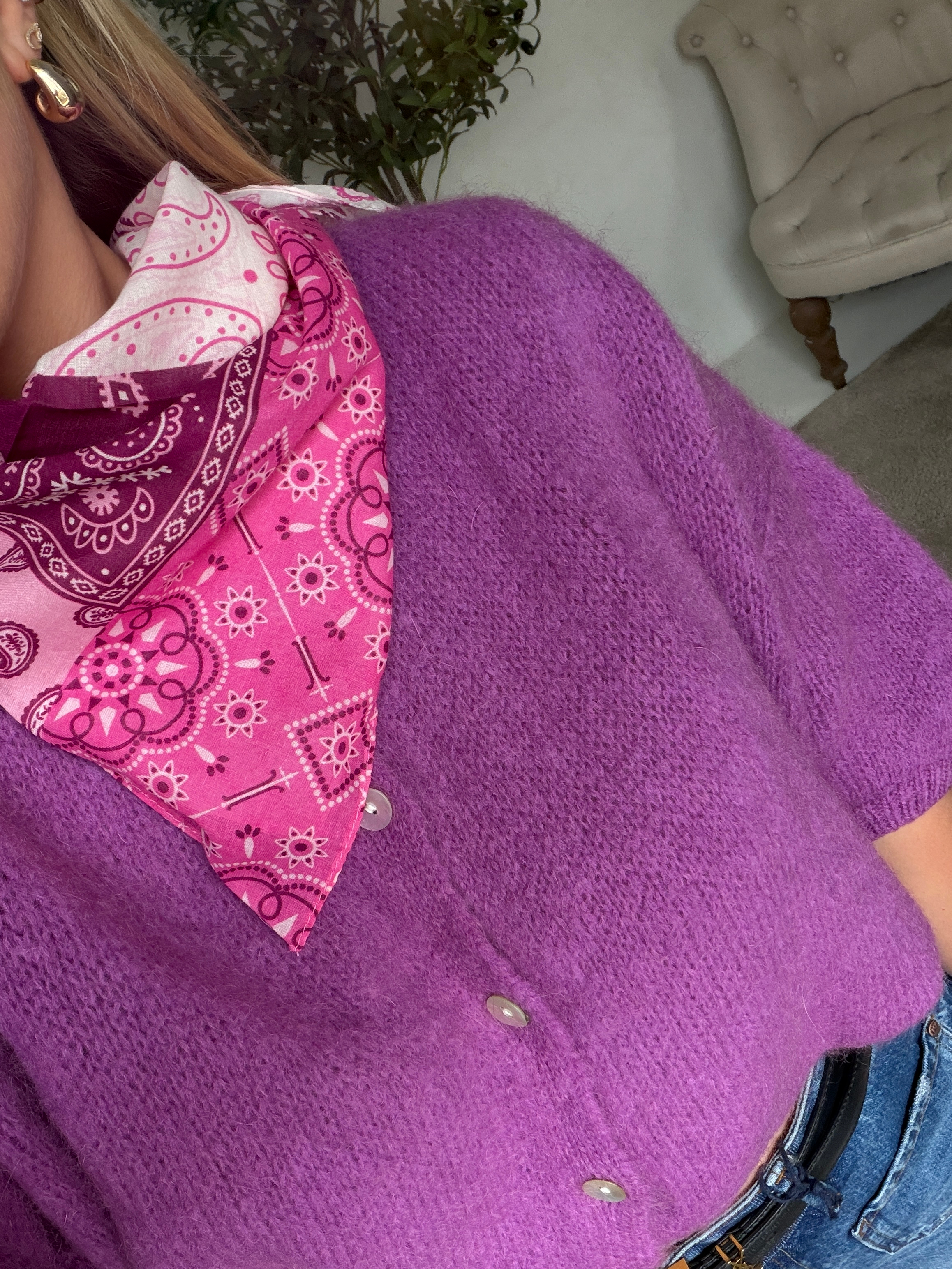 Gilet manches courtes violet — vue 3