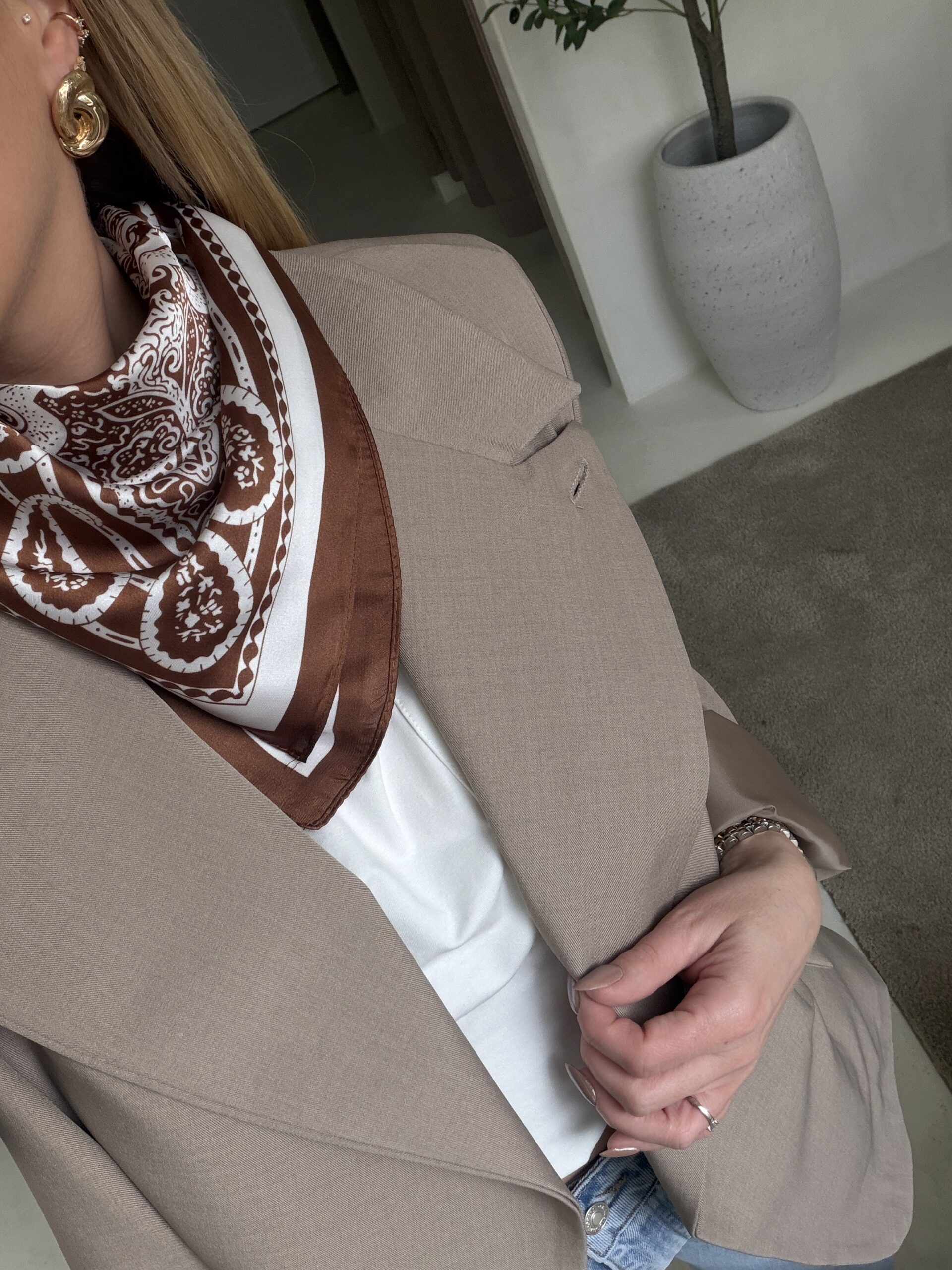 Foulard effet soie bandana marron - Accessoires | Sodress